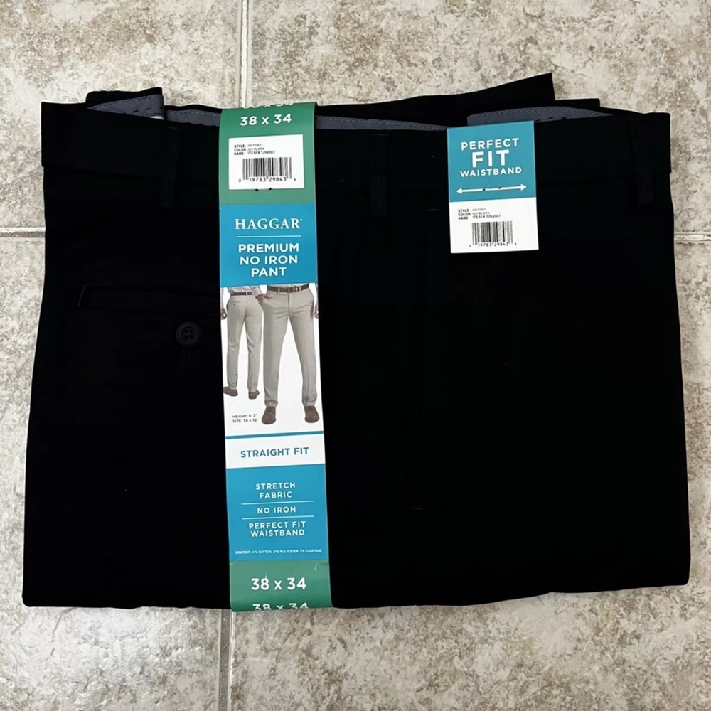 Haggar Premium No Iron Pant, Straight Fit, Black, Men’s Size 38x34